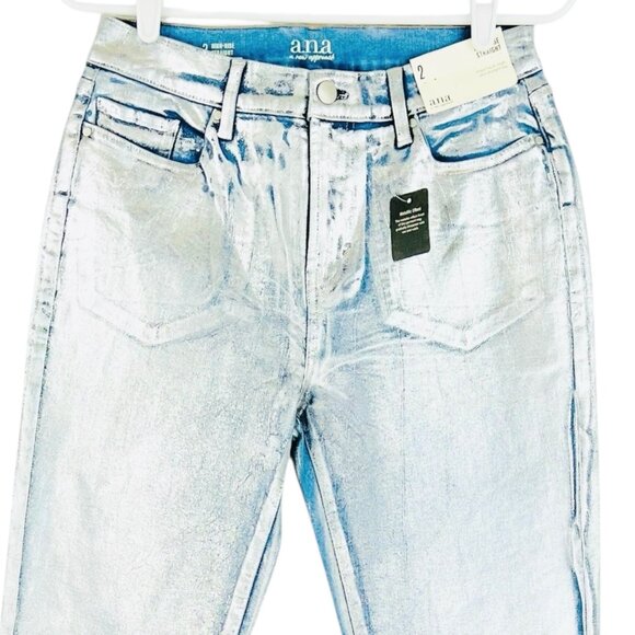 a.n.a. Women's High-Rise Straight Stretch Metallic Effect Silver Jeans Sz 2 NWT - Picture 3 of 15